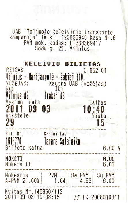 Busfahrkarte Vilnius - Trakai