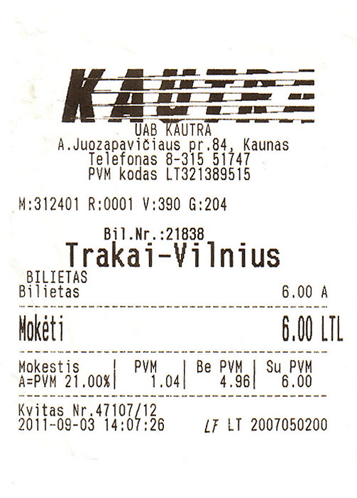 Busfahrkarte Trakai - Vilnius