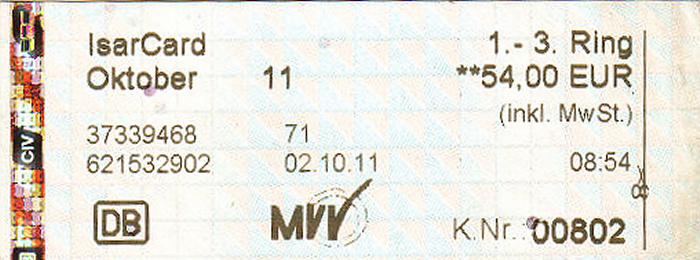 München MVV Isarcard Oktober 2011 (1.-3. Ring)