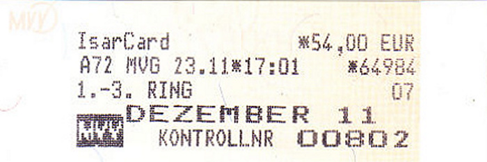 München MVV Isarcard Dezember 2011 (1.-3. Ring)