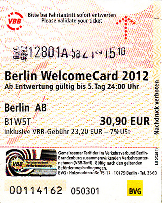 VBB Berlin WelcomeCard 2012 (5 Tage)