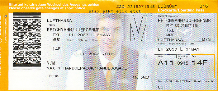 Bordkarte Flug Berlin-Tegel - München (Lufthansa)