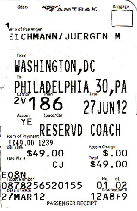 Washington, D.C. Bahnfahrkarte Washington - Philadelphia (Amtrak)