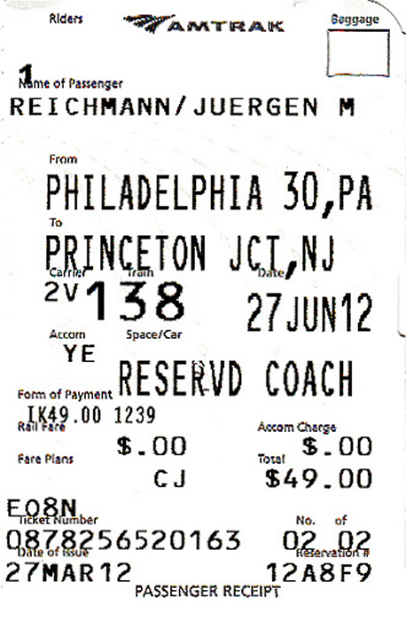 Bahnfahrkarte Philadelphia - Princeton Junction (Amtrak)