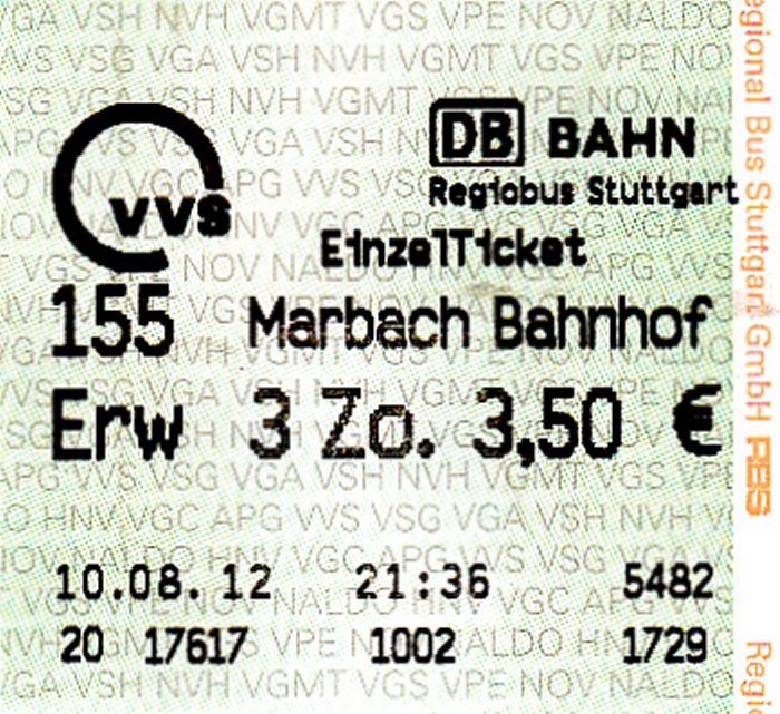 Busfahrkarte Marbach am Neckar - Beilstein