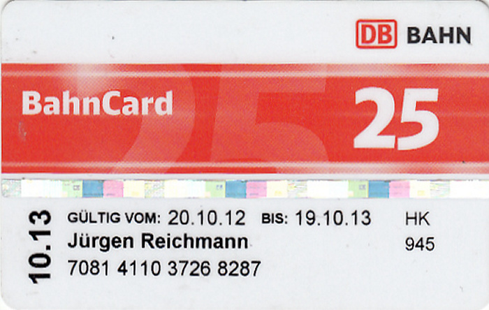 München BahnCard 25 20.10.12 - 19.10.13