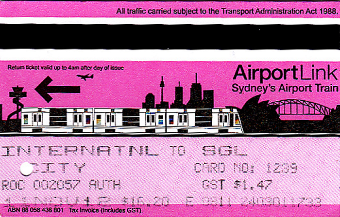 Sydney Zugfahrkarte Flughafen (International Terminal) - Central (City)