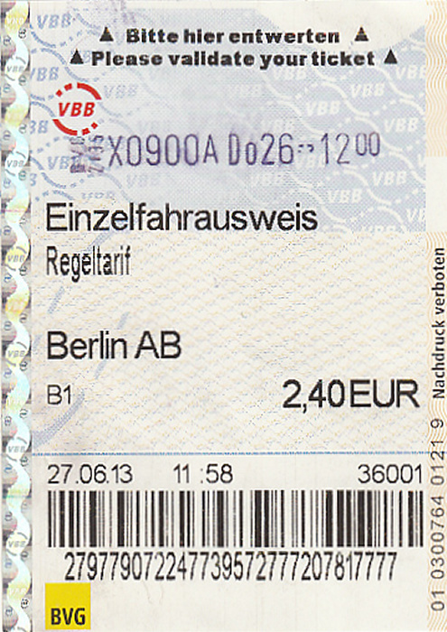 Berlin VBB-Einzelfahrausweis AB