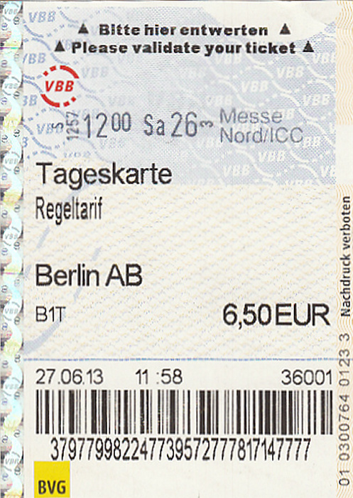 Berlin VBB-Tageskarte AB 29./30.6.