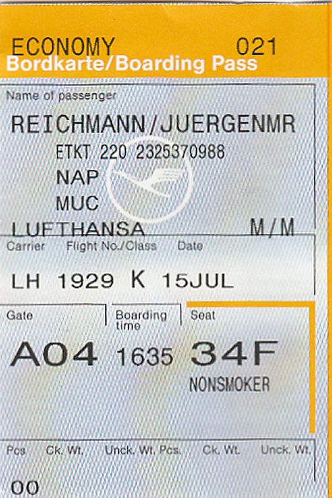 Bordkarte Flug Neapel - München (Lufthansa)