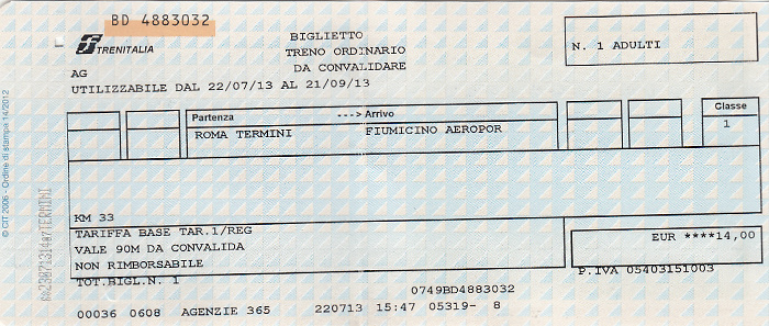 Rom Bahnfahrkarte Leonardo Express Termini - Fiumicino Aeroporto