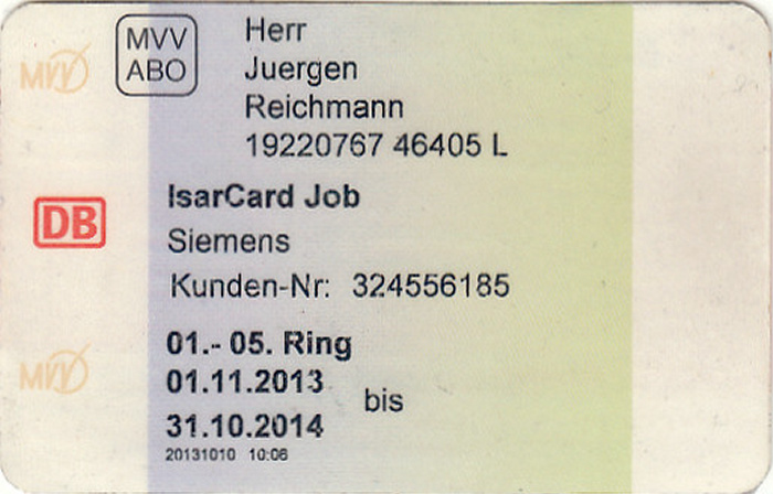 München MVV-IsarCard Job 1.11.2013 - 31.10.2014