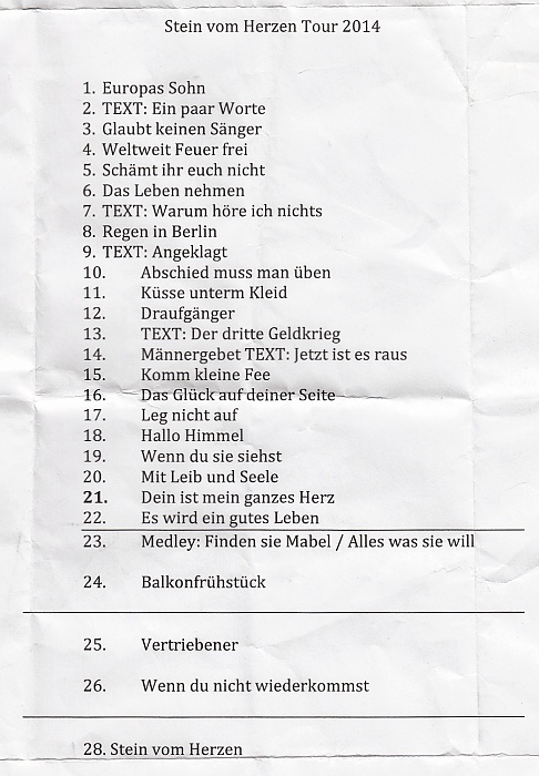 Freiheiz: Heinz Rudolf Kunze München Setlist