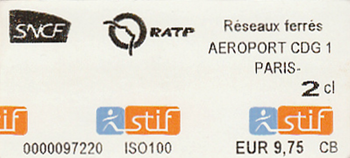 Paris RATP-Fahrkarte Flughafen Charles de Gaulle - Stadtzentrum 28.2. / Stadtzentrum - Flughafen 4.3.