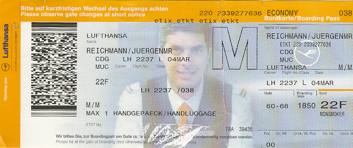 Bordkarte Flug Paris-CDG - München (Lufthansa)
