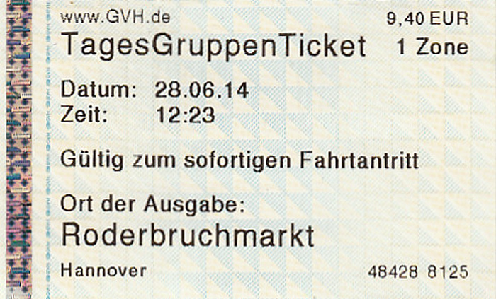 Hannover GVH-TagesGruppenTicket 1 Zone