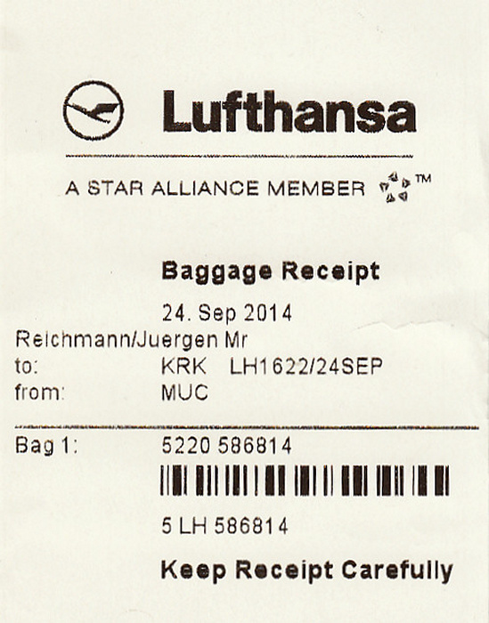 Gepäckschein Flug München - Krakau (Lufthansa)