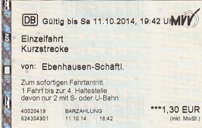 Ebenhausen MVV-Kurzstrecken-Fahrkarte