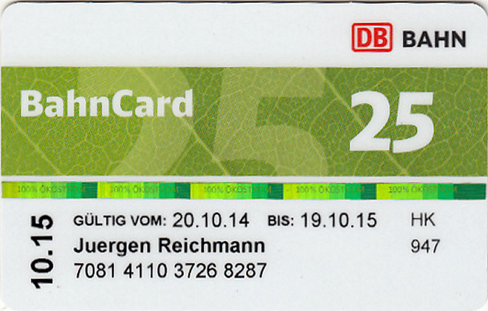 München BahnCard 25 20.10.2014 - 19.10.2015