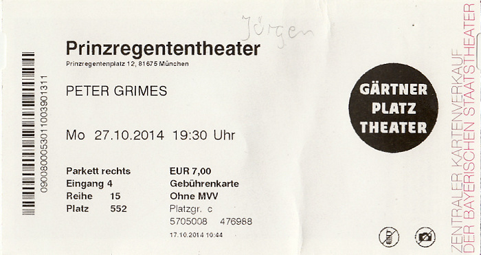 München Prinzregententheater: Peter Grimes (Aufführung des Gärtnerplatztheaters)