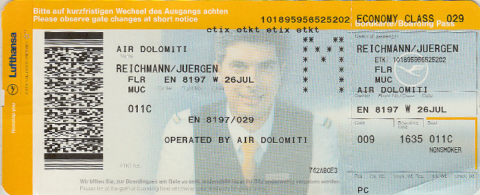 Bordkarte Flug Florenz - München (Air Dolomiti)