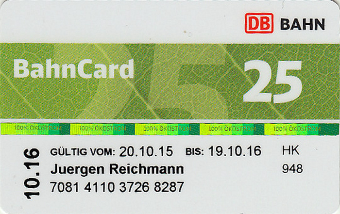 München BahnCard 25 20.10.2015 - 19.10.2016
