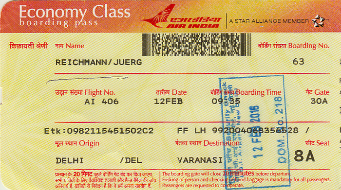 Bordkarte Flug Delhi - Varanasi (Air India)