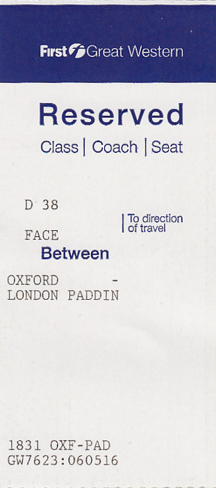 Platzreservierung Zug Oxford - London-Paddington