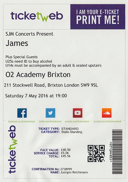 London Brixton Academy: James (+ The Slow Readers Club)