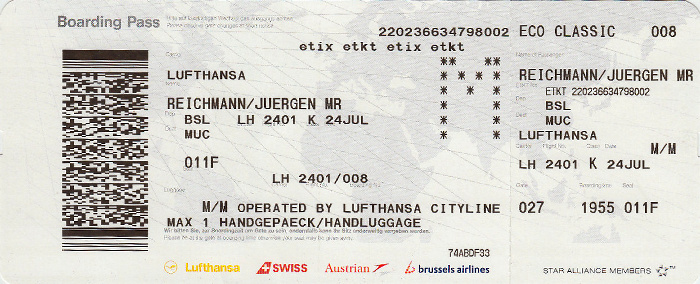 Saint-Louis Bordkarte Flug Basel-Mühlhausen - München (Lufthansa)