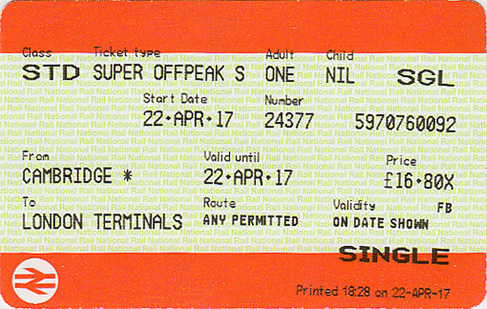 Bahnfahrkarte Cambridge - London-King's Cross