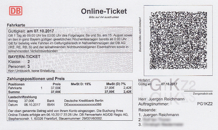 Bayern-Ticket München - Iffelsdorf / Starnberg - München