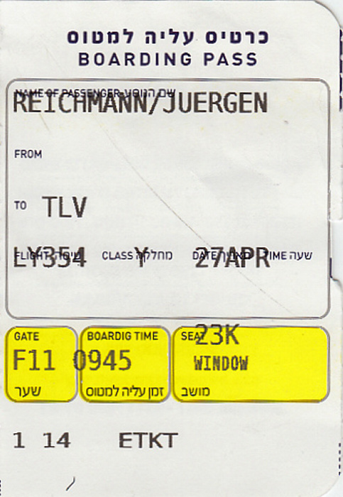 Bordkarte Flug München - Tel Aviv (El Al)