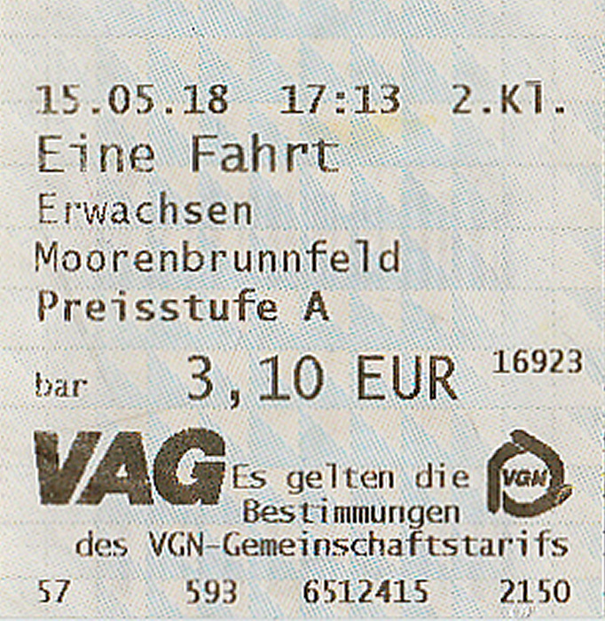 Nürnberg VAG-Einzelfahrkarte