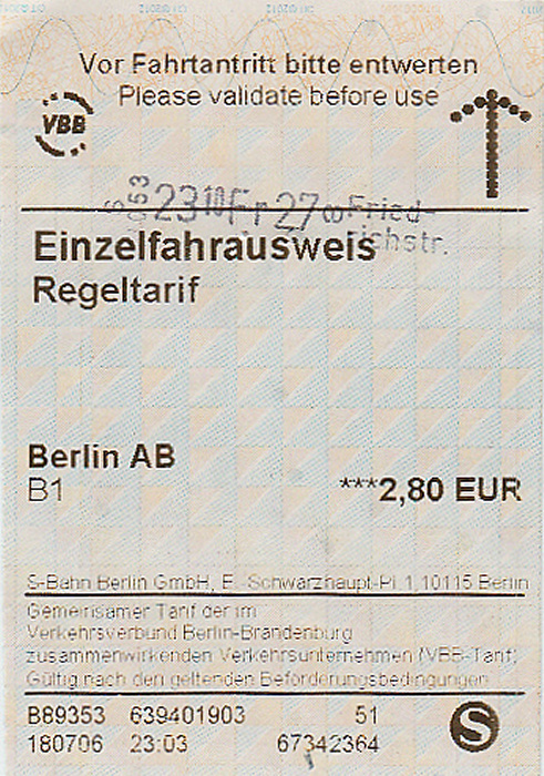 VBB-Einzelfahrkarte Regeltarif Berlin AB