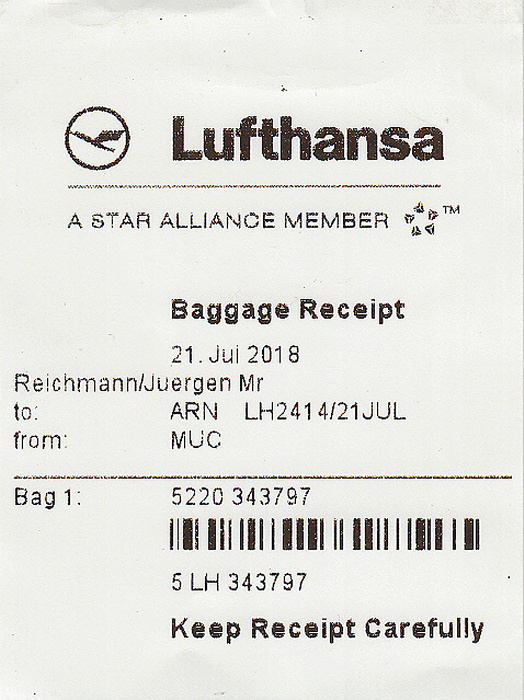 Gepäckschein Flug München - Stockholm-Arlanda
