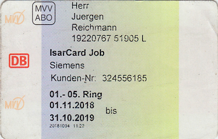 München IsarCard Job 01.11.2018 - 30.09.2019