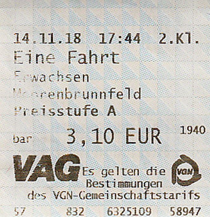 Nürnberg VAG-Einzelfahrkarte