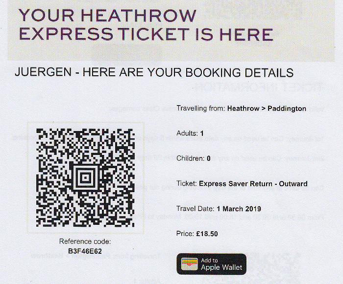 Heathrow Express Flughafen Heathrow - London Paddington Station