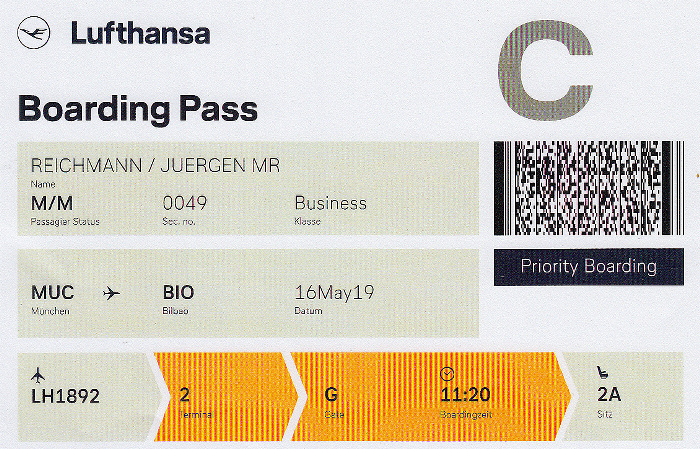 Bordkarte Flug München - Bilbao (Lufthansa)