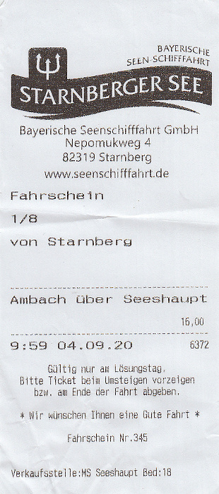 Fahrschein Schiff Starnberg - Ambach