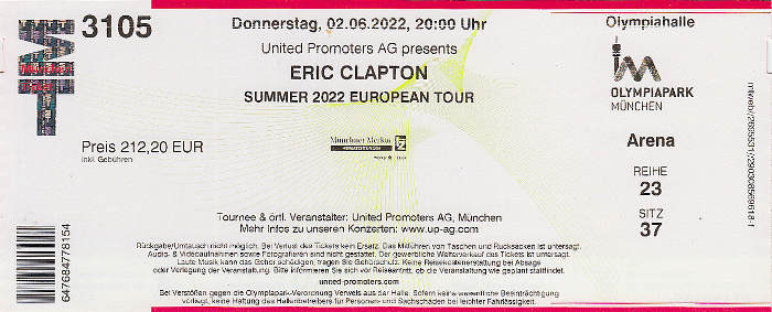 Olympiahalle: Eric Clapton (+ The Bluesanovas) München
