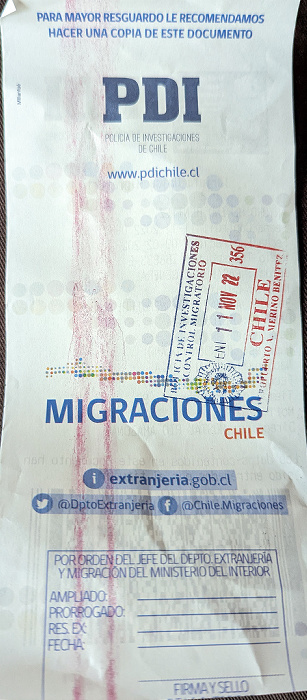 Santiago de Chile Einreisebeleg