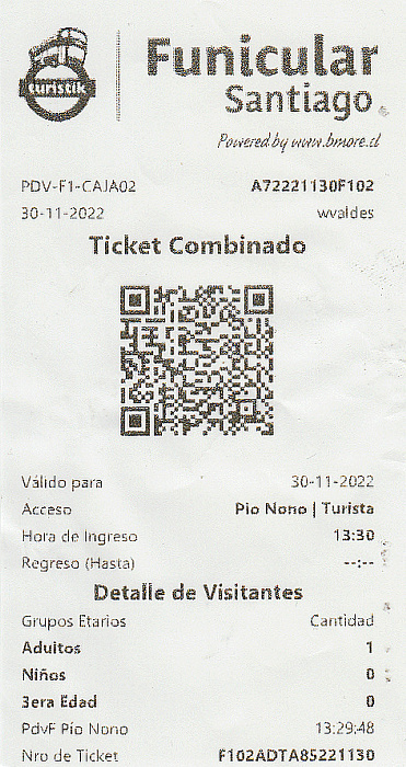 Santiago de Chile Funicular Santiago Ticket Combinado