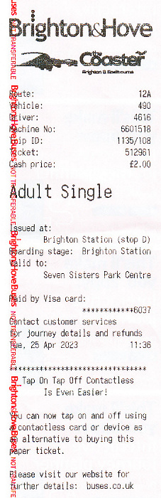 Brighton Busfahrkarte Single Adult 23./25.4.