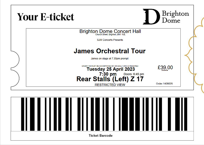 Brighton Dome: James ('James Lasted' Orchestral Tour with Joe Duddell, Orca22 & Manchester Inspirational Voices Choir)