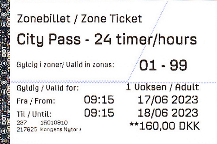 Kopenhagen DOT City Pass 24 Stunden Zonen 1-99 17./18.6.