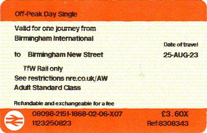 Bahnfahrkarte Birmingham International - Birmingham New Street