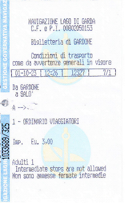 Schifffahrkarte Gardone Riviera - Salò