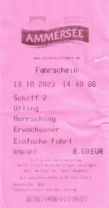 Utting am Ammersee Schifffahrkarte Utting - Herrsching